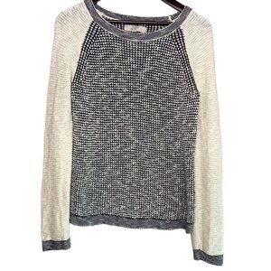 Ann Taylor LOFT Long Sleeve Waffle Block Crochet Pullover Sweater M Black White